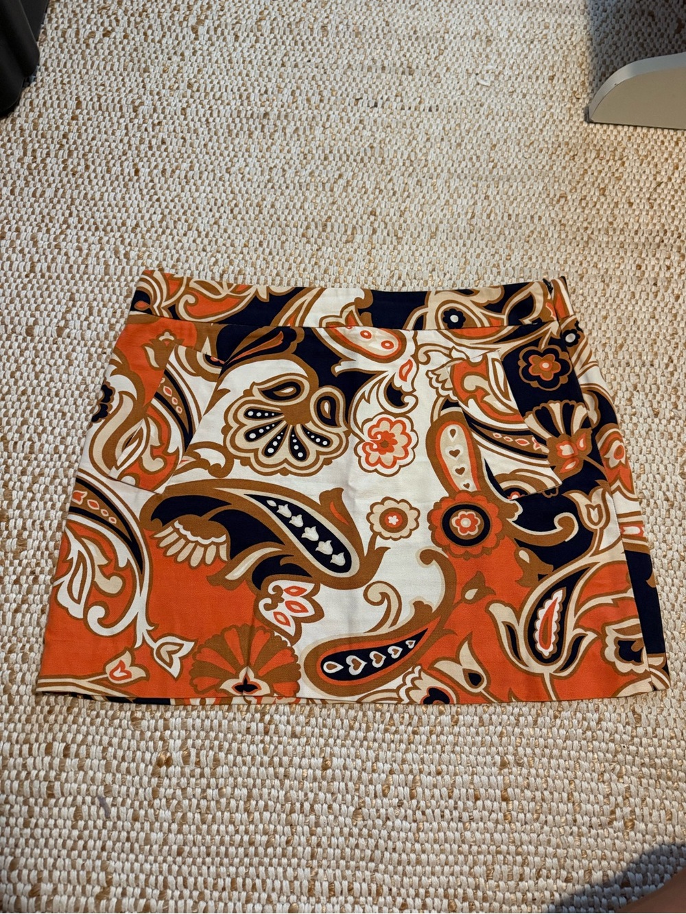 J. Crew Abstract Paisley Mini Skirt in Orange and Navy